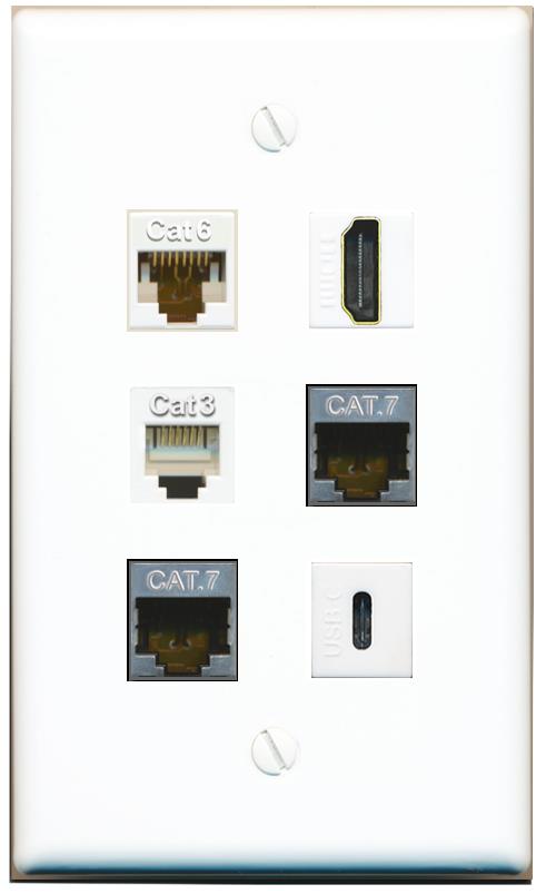  CAT6 2 CAT7 HDMI PHONE USBC Flat/Solid Wall Plate [White]
