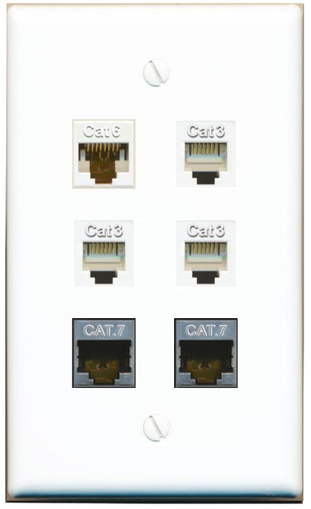  CAT6 2 CAT7 3 PHONE Flat/Solid Wall Plate [White]