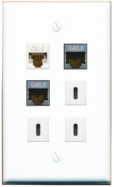  CAT6 2 CAT7 3 USBC Flat/Solid Wall Plate [White]