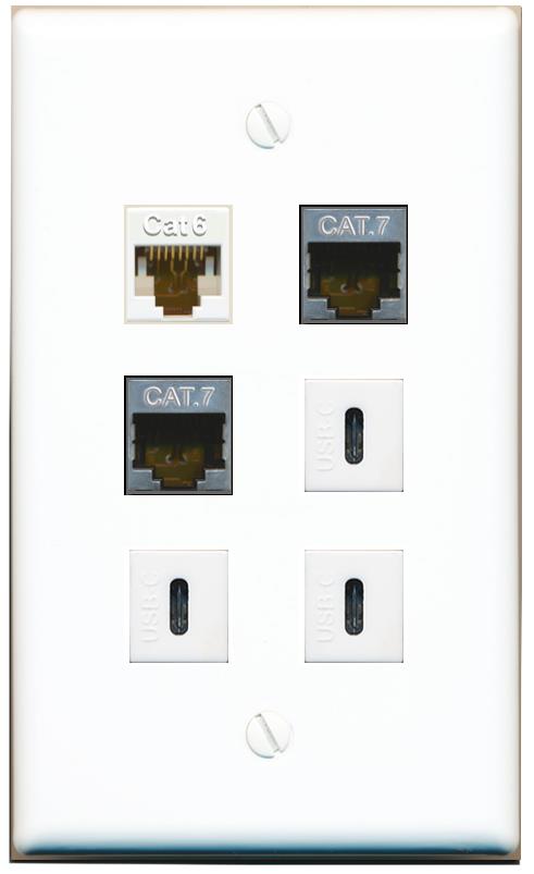  CAT6 2 CAT7 3 USBC Flat/Solid Wall Plate [White]