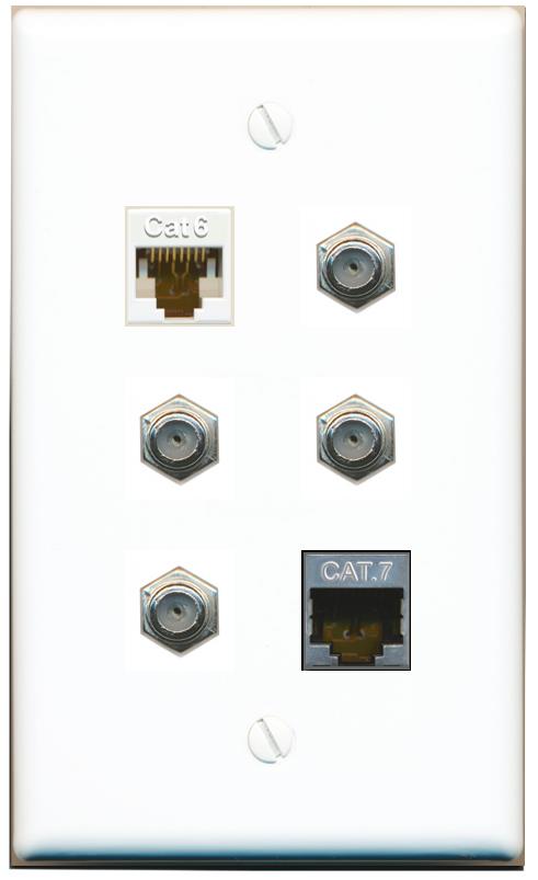  CAT6 CAT7 4 COAX Flat/Solid Wall Plate [White]