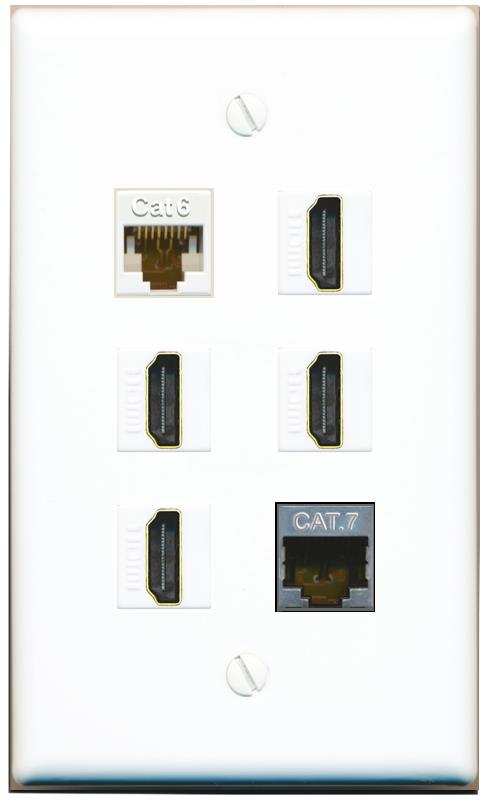  CAT6 CAT7 4 HDMI Flat/Solid Wall Plate [White]