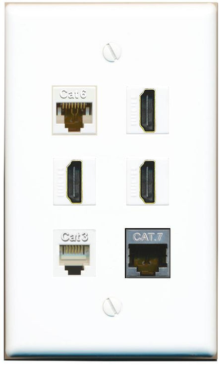 CAT6 CAT7 3 HDMI PHONE Flat/Solid Wall Plate [White]