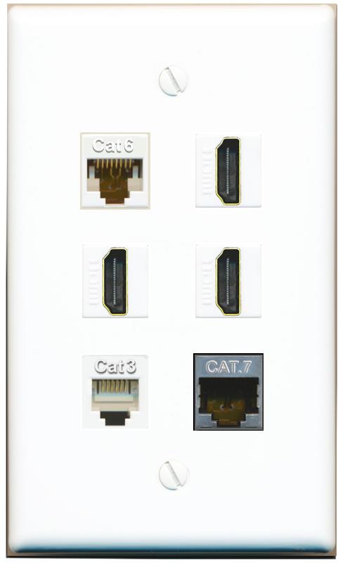  CAT6 CAT7 3 HDMI PHONE Flat/Solid Wall Plate [White]