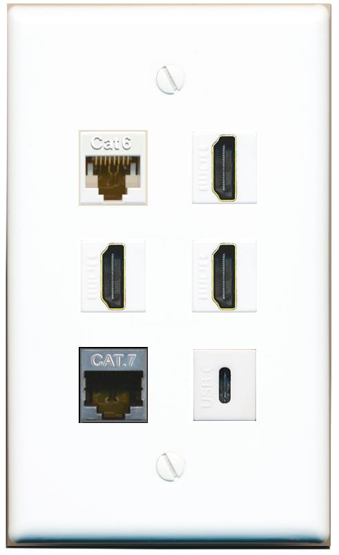  CAT6 CAT7 3 HDMI USBC Flat/Solid Wall Plate [White]