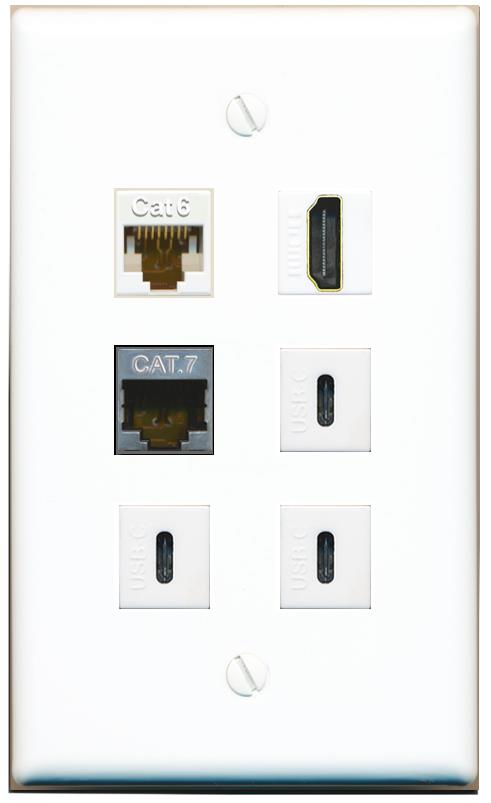  CAT6 CAT7 HDMI 3 USBC Flat/Solid Wall Plate [White]