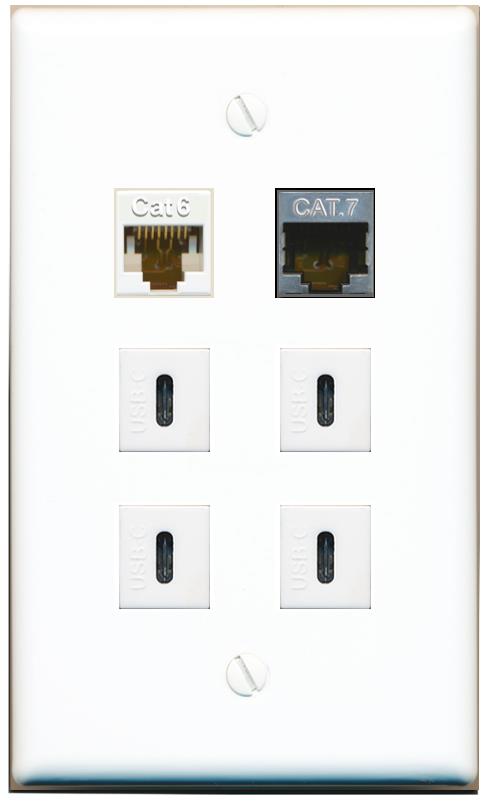  CAT6 CAT7 4 USBC Flat/Solid Wall Plate [White]