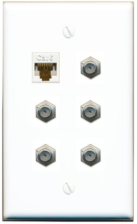  CAT6 5 COAX Flat/Solid Wall Plate [White]