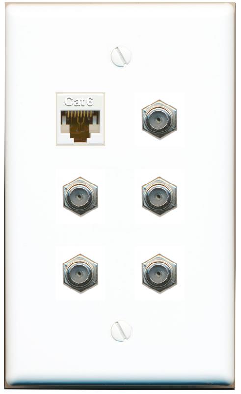  CAT6 5 COAX Flat/Solid Wall Plate [White]