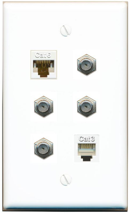  CAT6 4 COAX PHONE Flat/Solid Wall Plate [White]