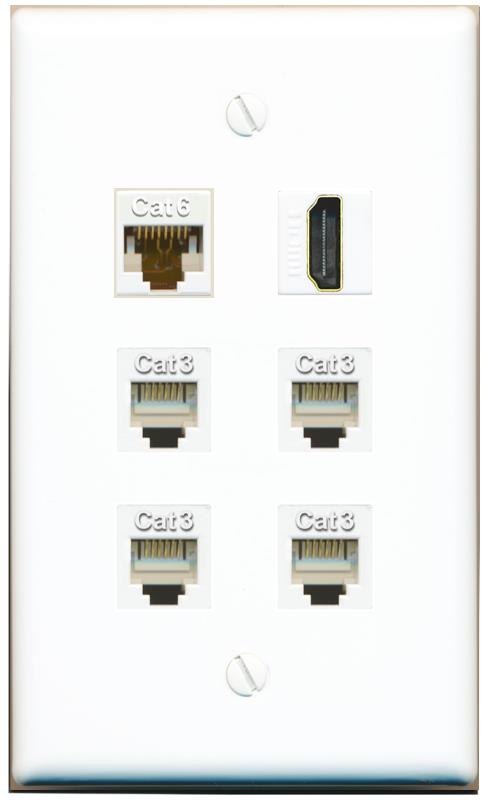  CAT6 HDMI 4 PHONE Flat/Solid Wall Plate [White]