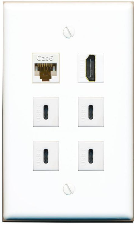  CAT6 HDMI 4 USBC Flat/Solid Wall Plate [White]