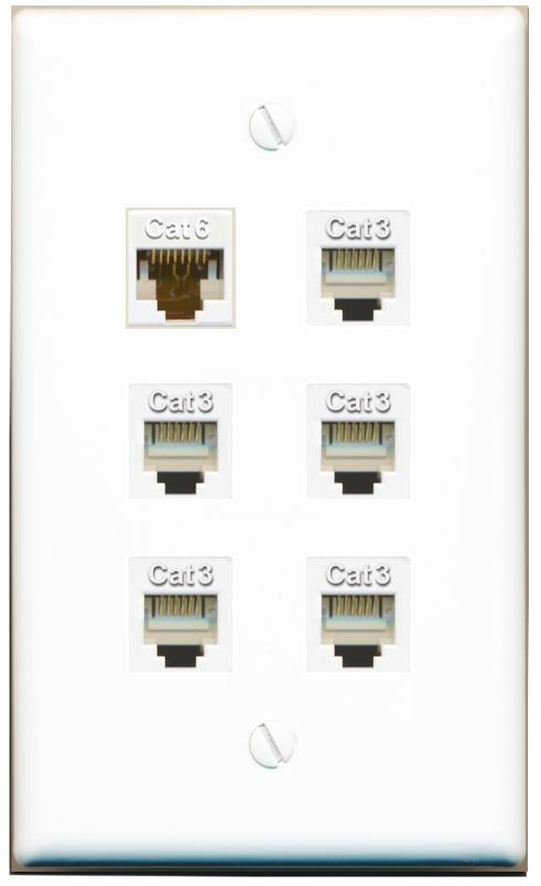  CAT6 5 PHONE Flat/Solid Wall Plate [White]