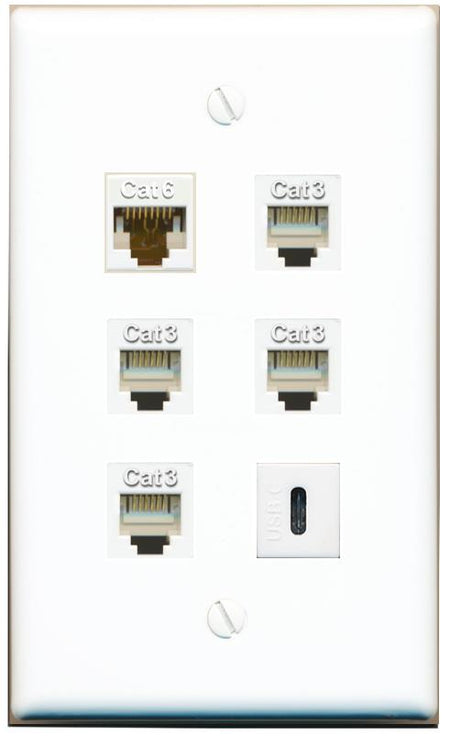  CAT6 4 PHONE USBC Flat/Solid Wall Plate [White]
