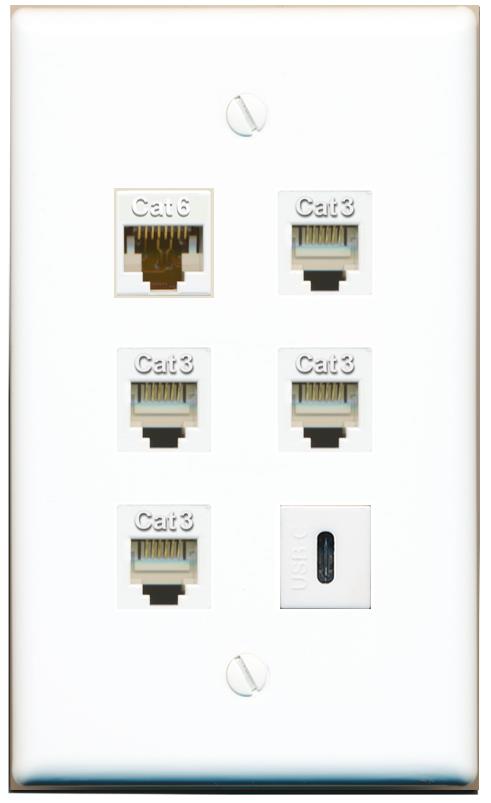  CAT6 4 PHONE USBC Flat/Solid Wall Plate [White]