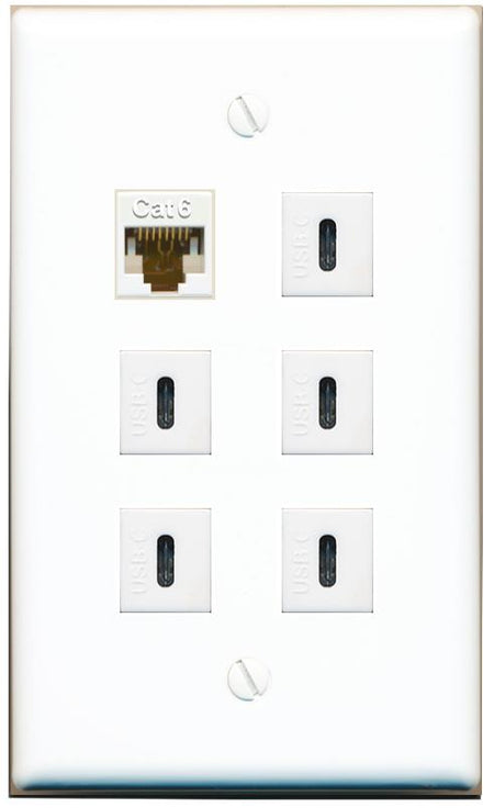  CAT6 5 USBC Flat/Solid Wall Plate [White]