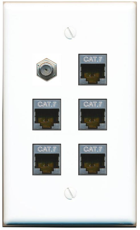  5 CAT7 COAX Flat/Solid Wall Plate [White]
