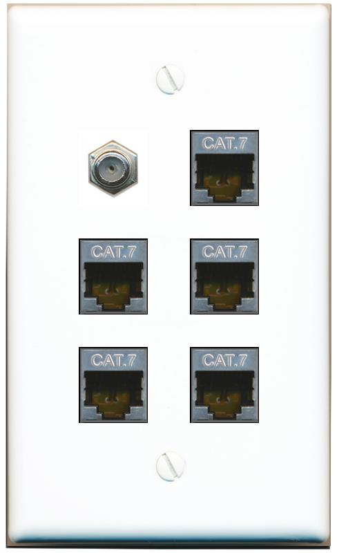  5 CAT7 COAX Flat/Solid Wall Plate [White]