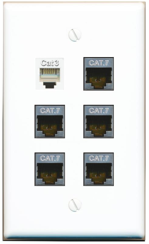 5 CAT7 PHONE Flat/Solid Wall Plate [White]