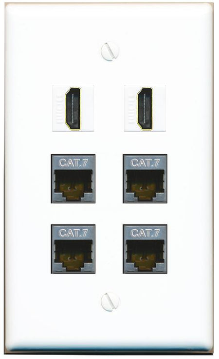  4 CAT7 2 HDMI Flat/Solid Wall Plate [White]