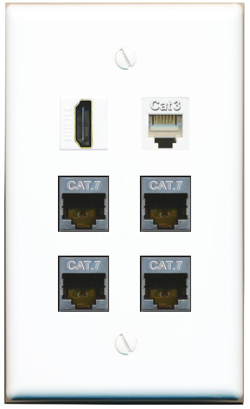  4 CAT7 HDMI PHONE Flat/Solid Wall Plate [White]