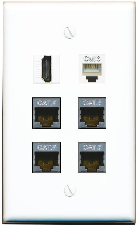  4 CAT7 HDMI PHONE Flat/Solid Wall Plate [White]