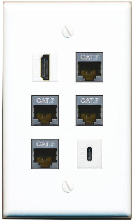  4 CAT7 HDMI USBC Flat/Solid Wall Plate [White]