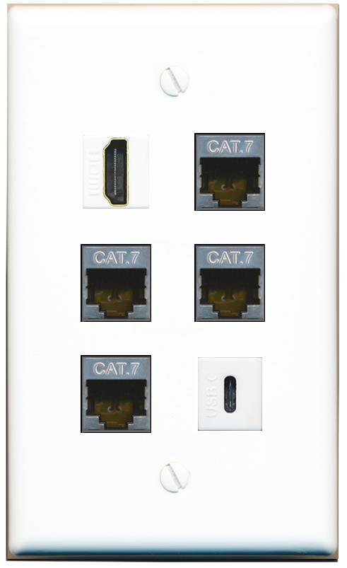  4 CAT7 HDMI USBC Flat/Solid Wall Plate [White]