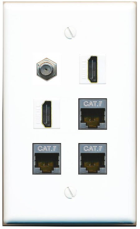 3 CAT7 COAX 2 HDMI Flat/Solid Wall Plate [White]