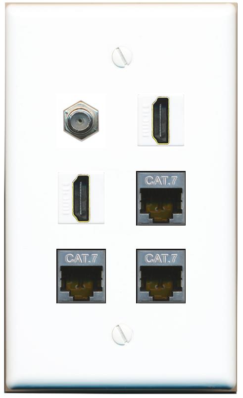  3 CAT7 COAX 2 HDMI Flat/Solid Wall Plate [White]