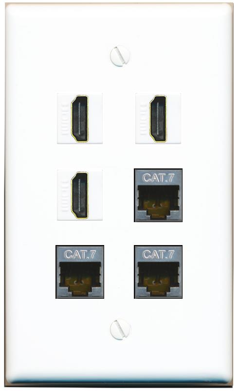  3 CAT7 3 HDMI Flat/Solid Wall Plate [White]