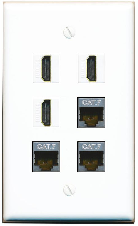  3 CAT7 3 HDMI Flat/Solid Wall Plate [White]
