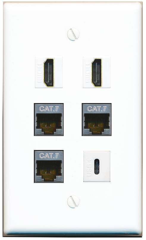  3 CAT7 2 HDMI USBC Flat/Solid Wall Plate [White]