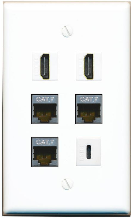  3 CAT7 2 HDMI USBC Flat/Solid Wall Plate [White]