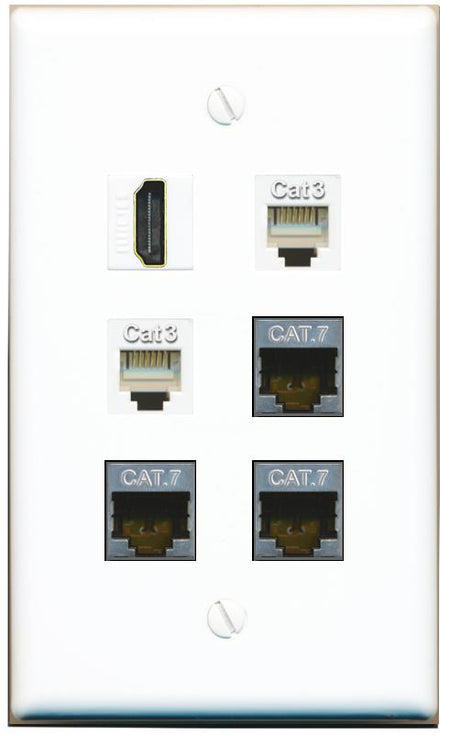  3 CAT7 HDMI 2 PHONE Flat/Solid Wall Plate [White]