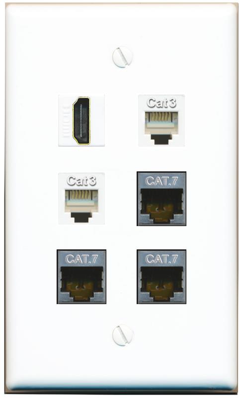  3 CAT7 HDMI 2 PHONE Flat/Solid Wall Plate [White]