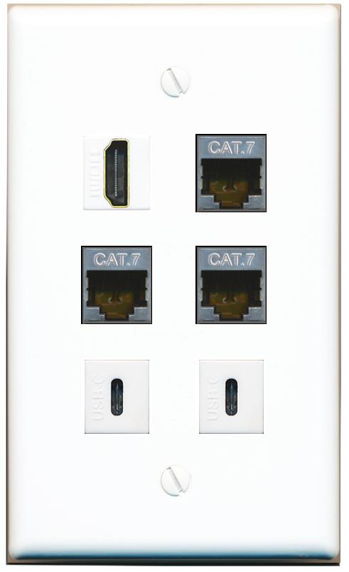  3 CAT7 HDMI 2 USBC Flat/Solid Wall Plate [White]