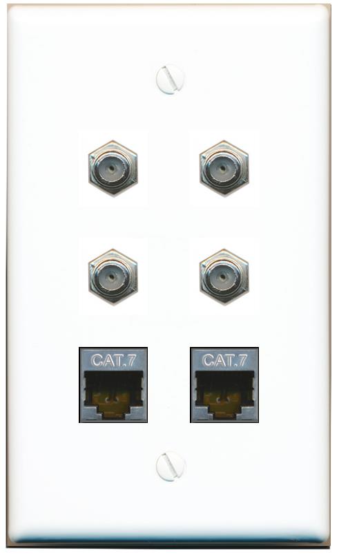  2 CAT7 4 COAX Flat/Solid Wall Plate [White]