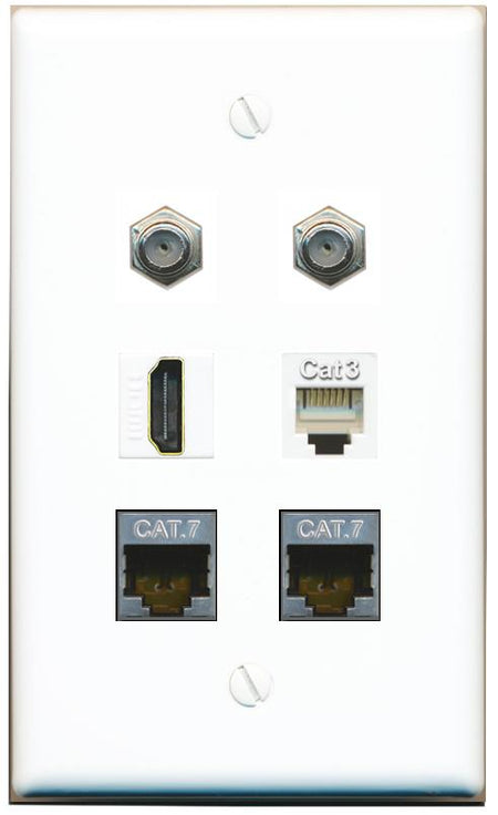  2 CAT7 2 COAX HDMI PHONE Flat/Solid Wall Plate [White]