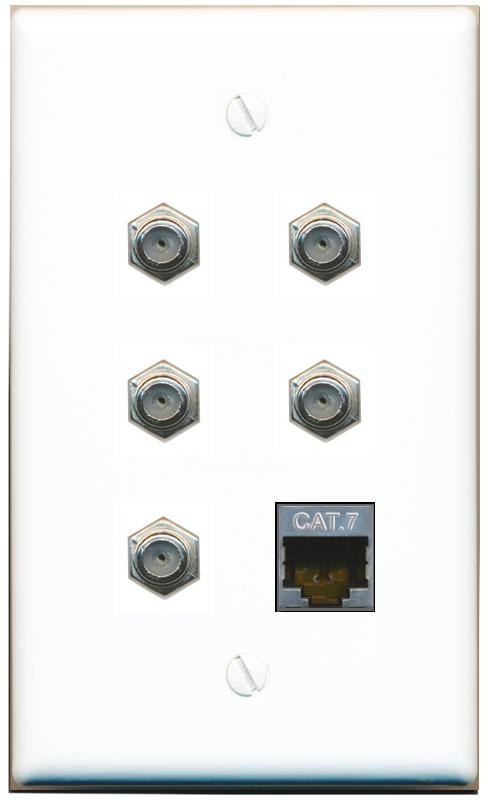  CAT7 5 COAX Flat/Solid Wall Plate [White]
