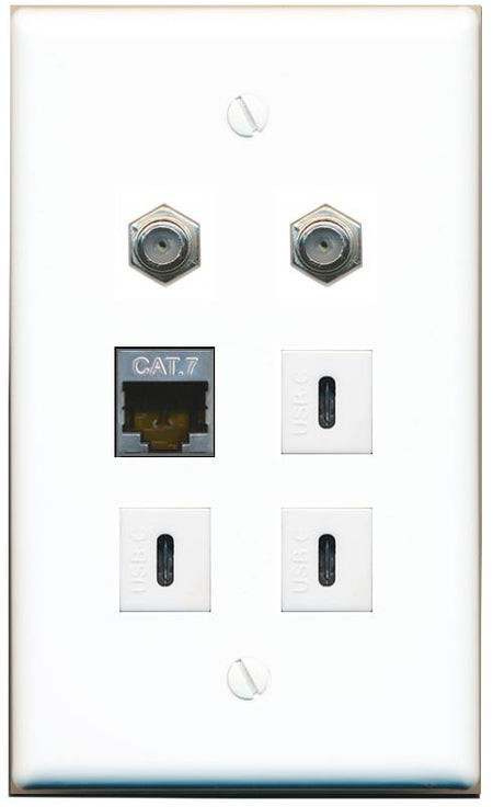  CAT7 2 COAX 3 USBC Flat/Solid Wall Plate [White]