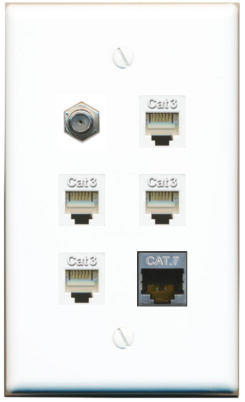  CAT7 COAX 4 PHONE Flat/Solid Wall Plate [White]