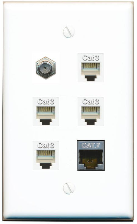  CAT7 COAX 4 PHONE Flat/Solid Wall Plate [White]