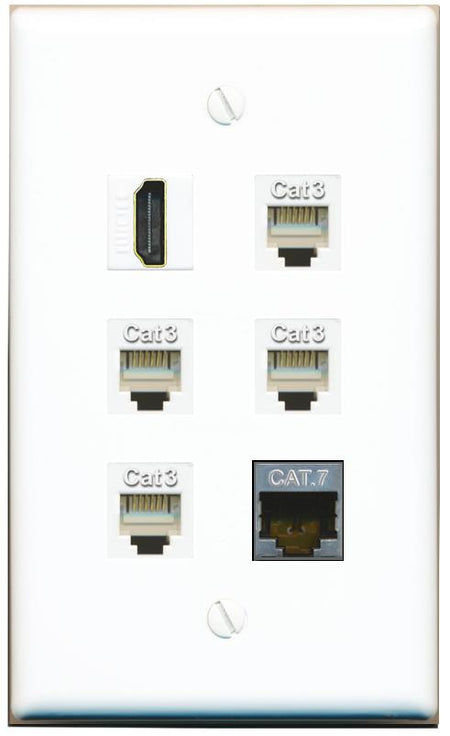  CAT7 HDMI 4 PHONE Flat/Solid Wall Plate [White]