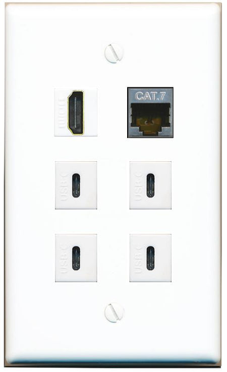  CAT7 HDMI 4 USBC Flat/Solid Wall Plate [White]