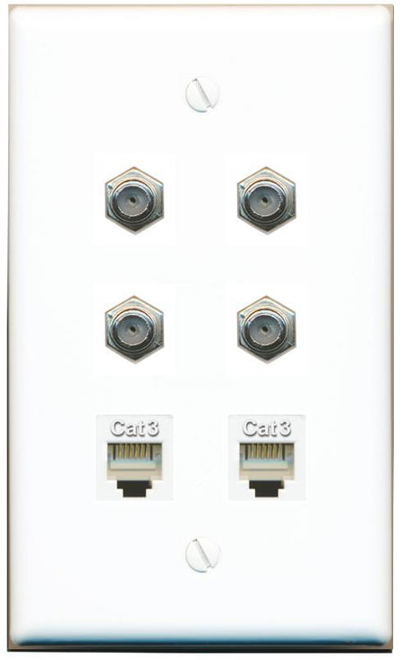 4 COAX 2 PHONE Flat/Solid Wall Plate [White]