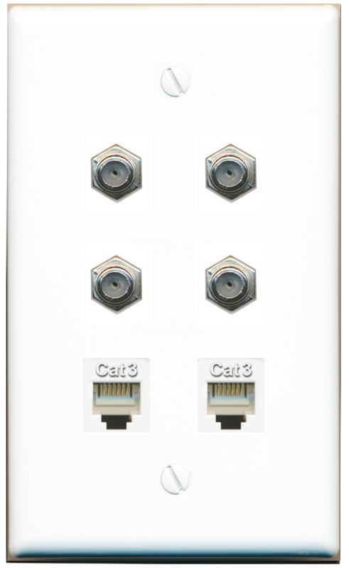  4 COAX 2 PHONE Flat/Solid Wall Plate [White]
