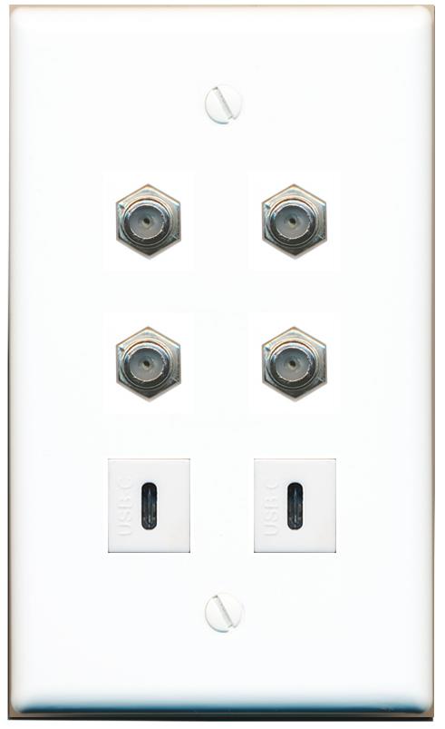  4 COAX 2 USBC Flat/Solid Wall Plate [White]
