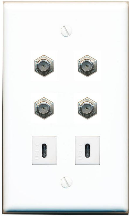  4 COAX 2 USBC Flat/Solid Wall Plate [White]