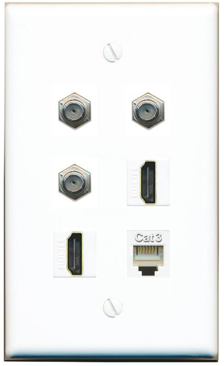  3 COAX 2 HDMI PHONE Flat/Solid Wall Plate [White]